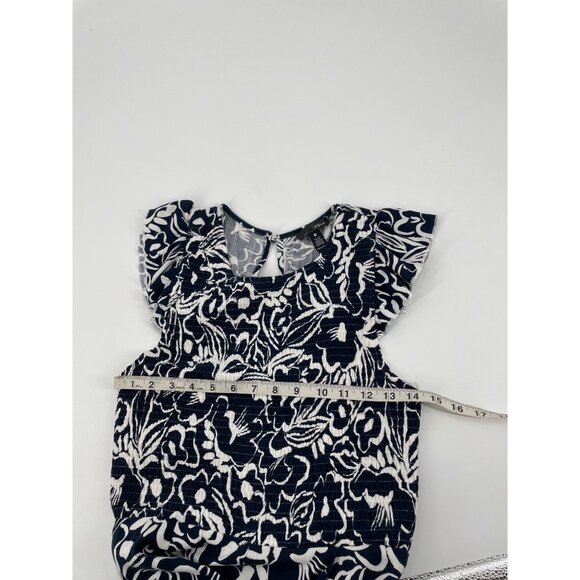 NWT Aqua Womens Medium Jumpsuit Floral Navy White Ruffle Sleeves Coastal Casual - Picture 7 of 11